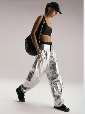 Free People Mesmerize Me Metallic Silver Pants